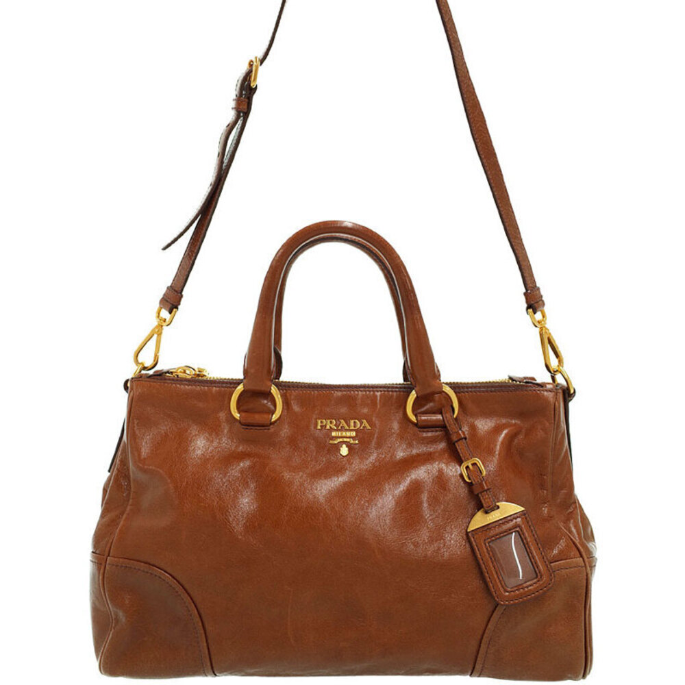 Prada Vitello Shine Leather Bag 2way Brown